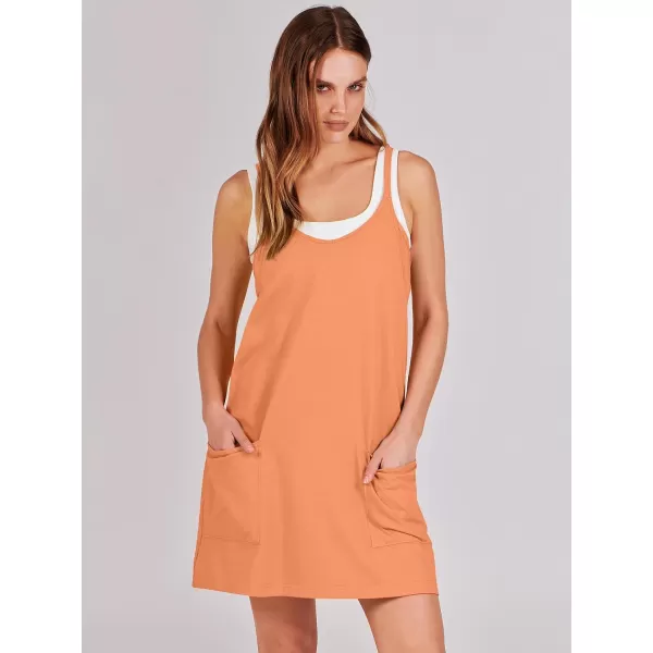 imageANRABESS Women 2024 Summer Sleeveless Mini Dress Casual Short Sundress Workout Tennis Athletic Onesie with Built in ShortsOrange