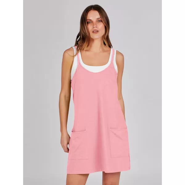 imageANRABESS Women 2024 Summer Sleeveless Mini Dress Casual Short Sundress Workout Tennis Athletic Onesie with Built in ShortsPink