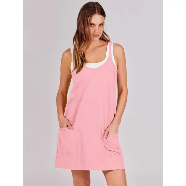imageANRABESS Women 2024 Summer Sleeveless Mini Dress Casual Short Sundress Workout Tennis Athletic Onesie with Built in ShortsPink