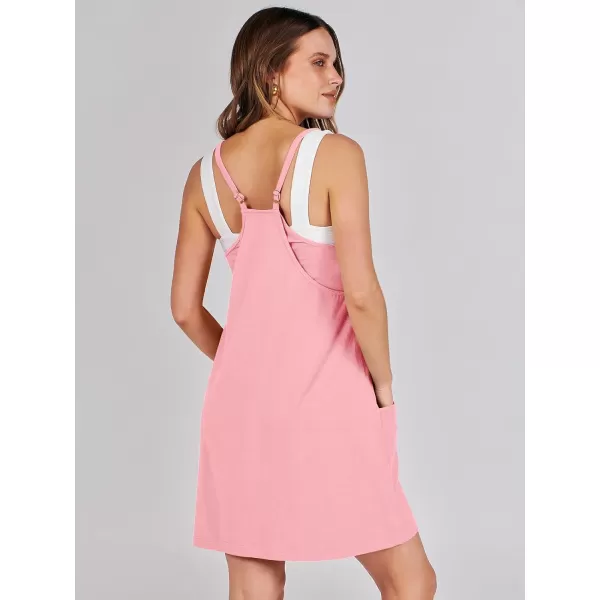 imageANRABESS Women 2024 Summer Sleeveless Mini Dress Casual Short Sundress Workout Tennis Athletic Onesie with Built in ShortsPink