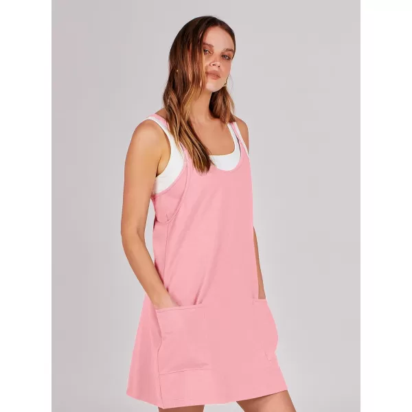 imageANRABESS Women 2024 Summer Sleeveless Mini Dress Casual Short Sundress Workout Tennis Athletic Onesie with Built in ShortsPink