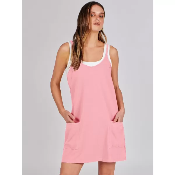 imageANRABESS Women 2024 Summer Sleeveless Mini Dress Casual Short Sundress Workout Tennis Athletic Onesie with Built in ShortsPink