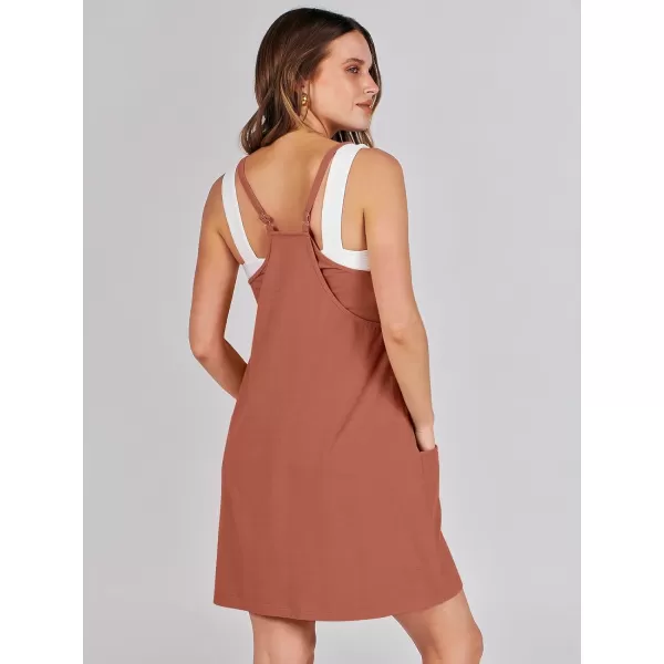 imageANRABESS Women 2024 Summer Sleeveless Mini Dress Casual Short Sundress Workout Tennis Athletic Onesie with Built in ShortsRust