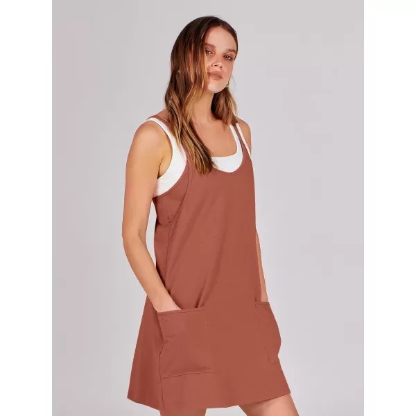 imageANRABESS Women 2024 Summer Sleeveless Mini Dress Casual Short Sundress Workout Tennis Athletic Onesie with Built in ShortsRust