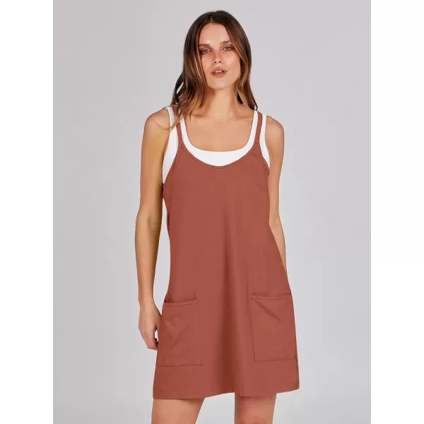 imageANRABESS Women 2024 Summer Sleeveless Mini Dress Casual Short Sundress Workout Tennis Athletic Onesie with Built in ShortsRust