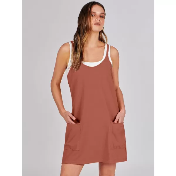 imageANRABESS Women 2024 Summer Sleeveless Mini Dress Casual Short Sundress Workout Tennis Athletic Onesie with Built in ShortsRust