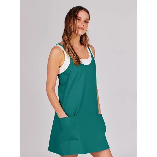 imageANRABESS Women 2024 Summer Sleeveless Mini Dress Casual Short Sundress Workout Tennis Athletic Onesie with Built in ShortsTeal
