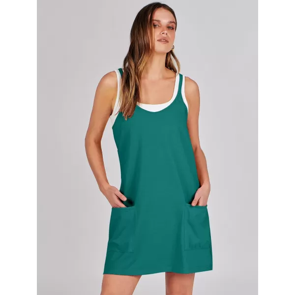 imageANRABESS Women 2024 Summer Sleeveless Mini Dress Casual Short Sundress Workout Tennis Athletic Onesie with Built in ShortsTeal