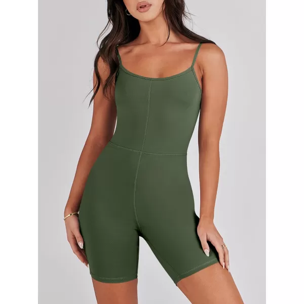 imageANRABESS Women Bodysuit Sexy Unitard Shorts Jumpsuits Rompers One Piece Summer Outfits Gym Yoga Workout ClothesArmy Green