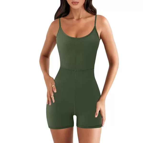 imageANRABESS Women Bodysuit Sexy Unitard Shorts Jumpsuits Rompers One Piece Summer Outfits Gym Yoga Workout ClothesArmy Green