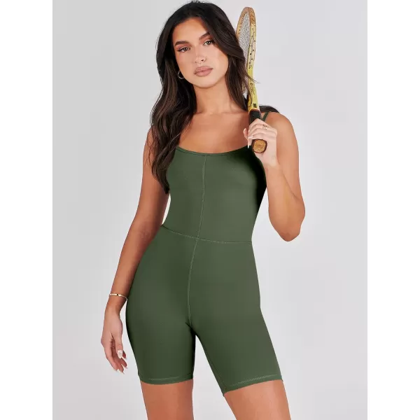 imageANRABESS Women Bodysuit Sexy Unitard Shorts Jumpsuits Rompers One Piece Summer Outfits Gym Yoga Workout ClothesArmy Green