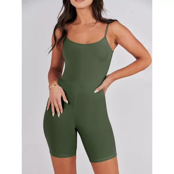 imageANRABESS Women Bodysuit Sexy Unitard Shorts Jumpsuits Rompers One Piece Summer Outfits Gym Yoga Workout ClothesArmy Green