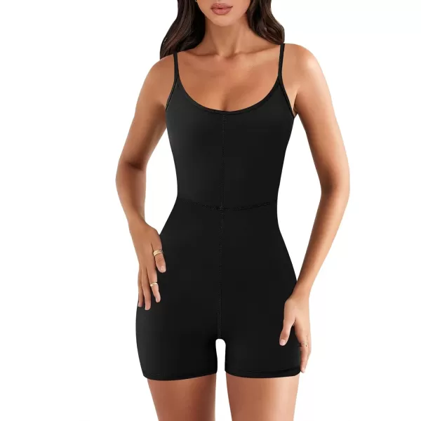 imageANRABESS Women Bodysuit Sexy Unitard Shorts Jumpsuits Rompers One Piece Summer Outfits Gym Yoga Workout ClothesBlack