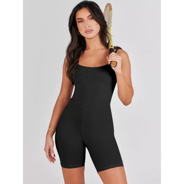 imageANRABESS Women Bodysuit Sexy Unitard Shorts Jumpsuits Rompers One Piece Summer Outfits Gym Yoga Workout ClothesBlack