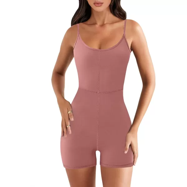 imageANRABESS Women Bodysuit Sexy Unitard Shorts Jumpsuits Rompers One Piece Summer Outfits Gym Yoga Workout ClothesBrick Red