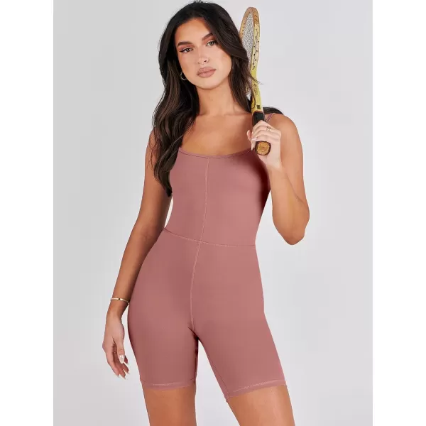imageANRABESS Women Bodysuit Sexy Unitard Shorts Jumpsuits Rompers One Piece Summer Outfits Gym Yoga Workout ClothesBrick Red