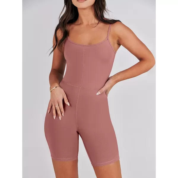 imageANRABESS Women Bodysuit Sexy Unitard Shorts Jumpsuits Rompers One Piece Summer Outfits Gym Yoga Workout ClothesBrick Red
