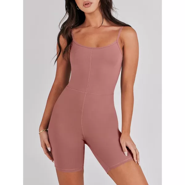 imageANRABESS Women Bodysuit Sexy Unitard Shorts Jumpsuits Rompers One Piece Summer Outfits Gym Yoga Workout ClothesBrick Red