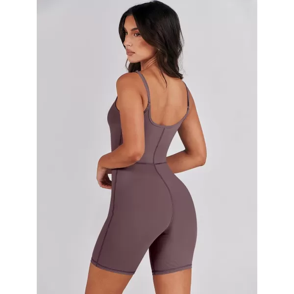 imageANRABESS Women Bodysuit Sexy Unitard Shorts Jumpsuits Rompers One Piece Summer Outfits Gym Yoga Workout ClothesBrown