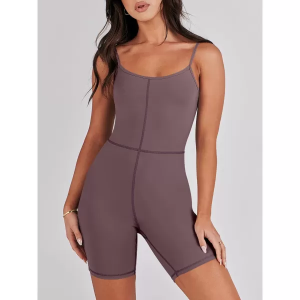 imageANRABESS Women Bodysuit Sexy Unitard Shorts Jumpsuits Rompers One Piece Summer Outfits Gym Yoga Workout ClothesBrown