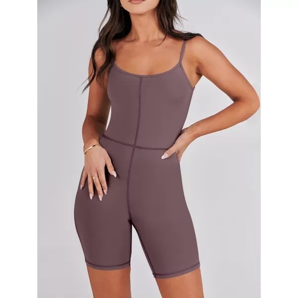 imageANRABESS Women Bodysuit Sexy Unitard Shorts Jumpsuits Rompers One Piece Summer Outfits Gym Yoga Workout ClothesBrown