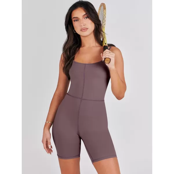 imageANRABESS Women Bodysuit Sexy Unitard Shorts Jumpsuits Rompers One Piece Summer Outfits Gym Yoga Workout ClothesBrown
