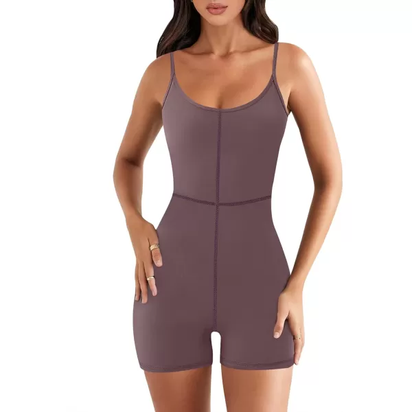 imageANRABESS Women Bodysuit Sexy Unitard Shorts Jumpsuits Rompers One Piece Summer Outfits Gym Yoga Workout ClothesBrown