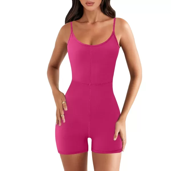 imageANRABESS Women Bodysuit Sexy Unitard Shorts Jumpsuits Rompers One Piece Summer Outfits Gym Yoga Workout ClothesHot Pink