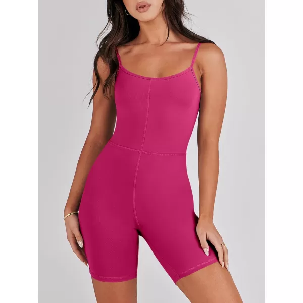 imageANRABESS Women Bodysuit Sexy Unitard Shorts Jumpsuits Rompers One Piece Summer Outfits Gym Yoga Workout ClothesHot Pink