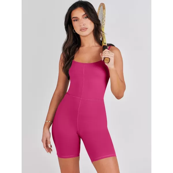 imageANRABESS Women Bodysuit Sexy Unitard Shorts Jumpsuits Rompers One Piece Summer Outfits Gym Yoga Workout ClothesHot Pink