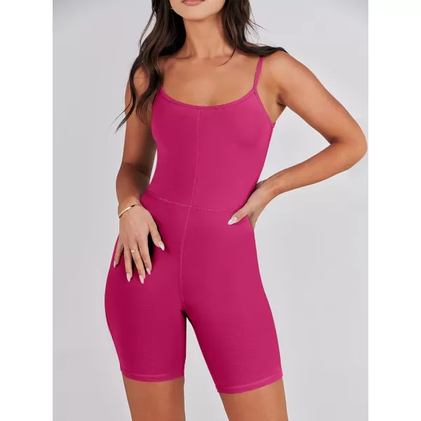 imageANRABESS Women Bodysuit Sexy Unitard Shorts Jumpsuits Rompers One Piece Summer Outfits Gym Yoga Workout ClothesHot Pink