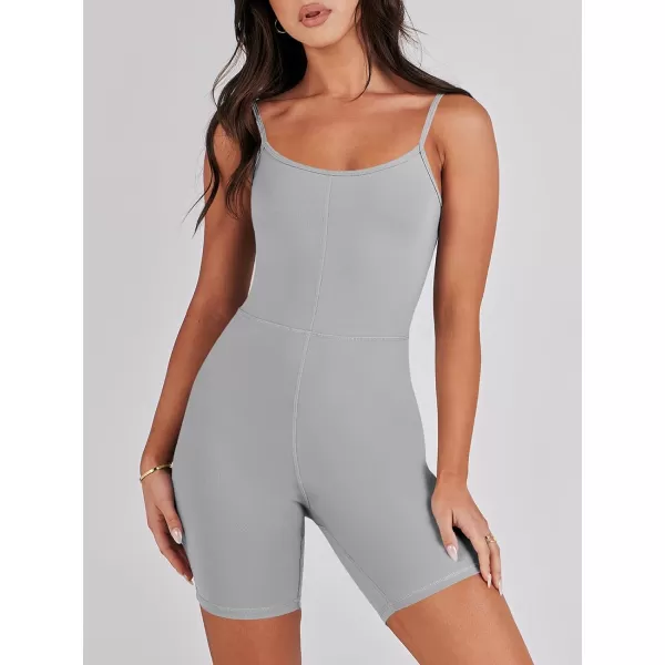 imageANRABESS Women Bodysuit Sexy Unitard Shorts Jumpsuits Rompers One Piece Summer Outfits Gym Yoga Workout ClothesLight Gray