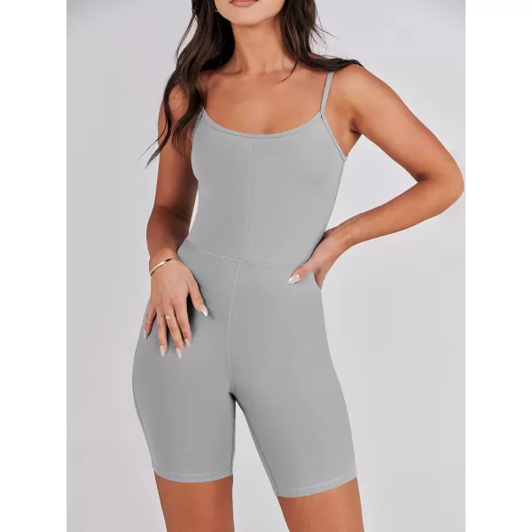 imageANRABESS Women Bodysuit Sexy Unitard Shorts Jumpsuits Rompers One Piece Summer Outfits Gym Yoga Workout ClothesLight Gray