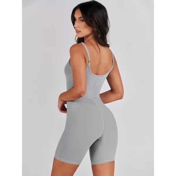 imageANRABESS Women Bodysuit Sexy Unitard Shorts Jumpsuits Rompers One Piece Summer Outfits Gym Yoga Workout ClothesLight Gray