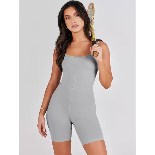 imageANRABESS Women Bodysuit Sexy Unitard Shorts Jumpsuits Rompers One Piece Summer Outfits Gym Yoga Workout ClothesLight Gray