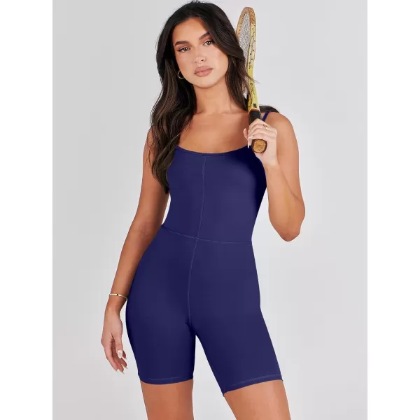imageANRABESS Women Bodysuit Sexy Unitard Shorts Jumpsuits Rompers One Piece Summer Outfits Gym Yoga Workout ClothesNavy Blue