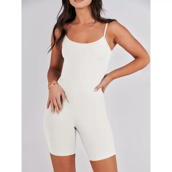 imageANRABESS Women Bodysuit Sexy Unitard Shorts Jumpsuits Rompers One Piece Summer Outfits Gym Yoga Workout ClothesWhite