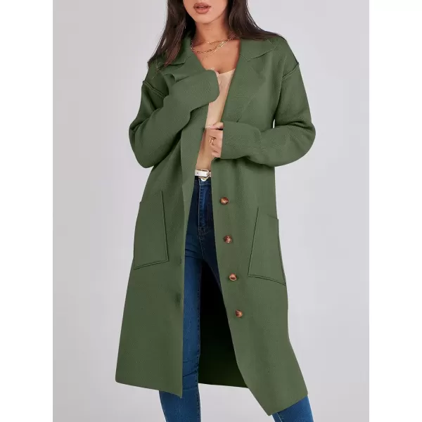 imageANRABESS Women Cardigans 2023 Trendy Sweater Coat Oversized Long Sleeve Button Down Lapel Open Front Jacket OutwearArmy Green