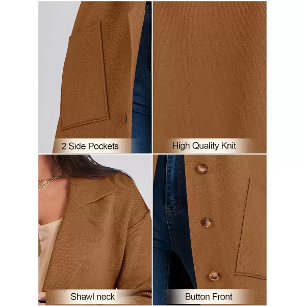 imageANRABESS Women Cardigans 2023 Trendy Sweater Coat Oversized Long Sleeve Button Down Lapel Open Front Jacket OutwearCaramel