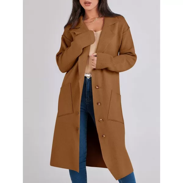 imageANRABESS Women Cardigans 2023 Trendy Sweater Coat Oversized Long Sleeve Button Down Lapel Open Front Jacket OutwearCaramel