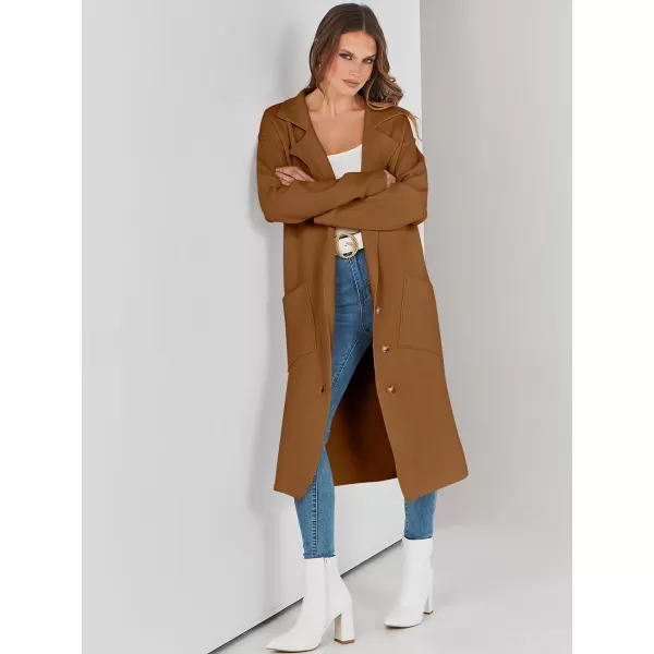 imageANRABESS Women Cardigans 2023 Trendy Sweater Coat Oversized Long Sleeve Button Down Lapel Open Front Jacket OutwearCaramel