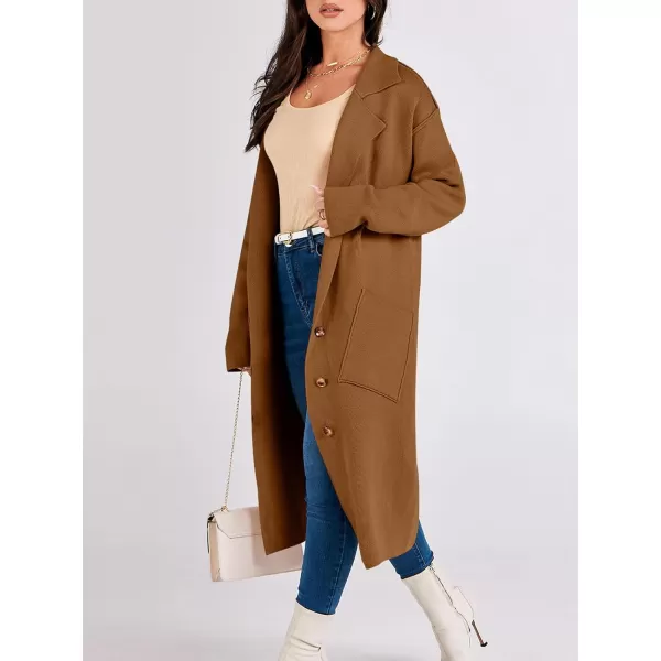 imageANRABESS Women Cardigans 2023 Trendy Sweater Coat Oversized Long Sleeve Button Down Lapel Open Front Jacket OutwearCaramel