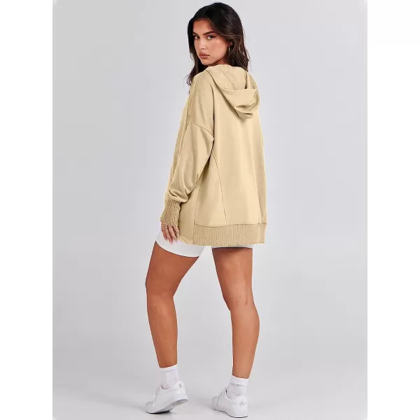 imageANRABESS Women Casual Button V Neck Hoodies Oversized Pullover Sweatshirt Hooded Sweater Tops with PocketsApricot