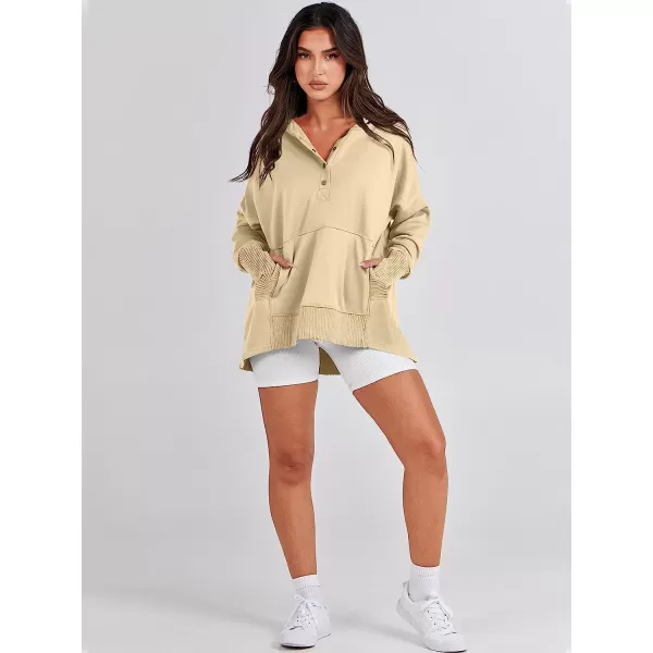 imageANRABESS Women Casual Button V Neck Hoodies Oversized Pullover Sweatshirt Hooded Sweater Tops with PocketsApricot