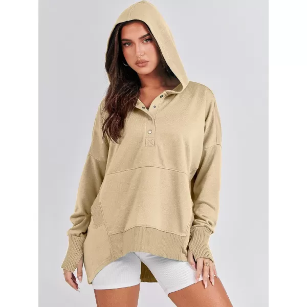 imageANRABESS Women Casual Button V Neck Hoodies Oversized Pullover Sweatshirt Hooded Sweater Tops with PocketsApricot