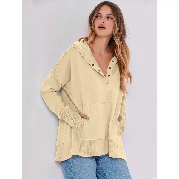 imageANRABESS Women Casual Button V Neck Hoodies Oversized Pullover Sweatshirt Hooded Sweater Tops with PocketsApricot