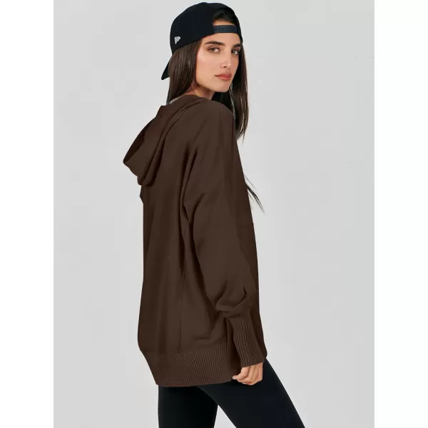 imageANRABESS Women Casual Button V Neck Hoodies Oversized Pullover Sweatshirt Hooded Sweater Tops with PocketsCoffee