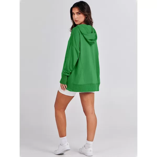 imageANRABESS Women Casual Button V Neck Hoodies Oversized Pullover Sweatshirt Hooded Sweater Tops with PocketsGreen