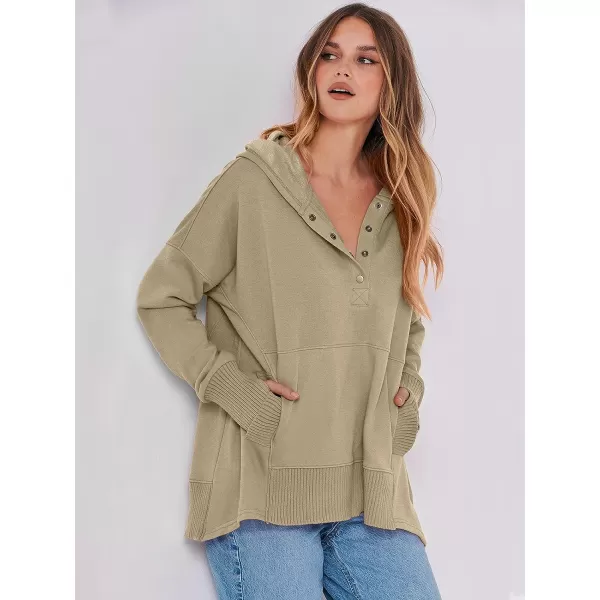 imageANRABESS Women Casual Button V Neck Hoodies Oversized Pullover Sweatshirt Hooded Sweater Tops with PocketsKhaki