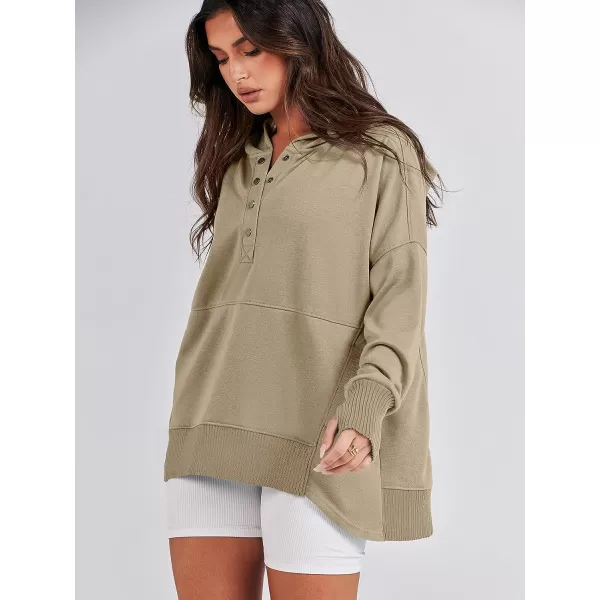imageANRABESS Women Casual Button V Neck Hoodies Oversized Pullover Sweatshirt Hooded Sweater Tops with PocketsKhaki